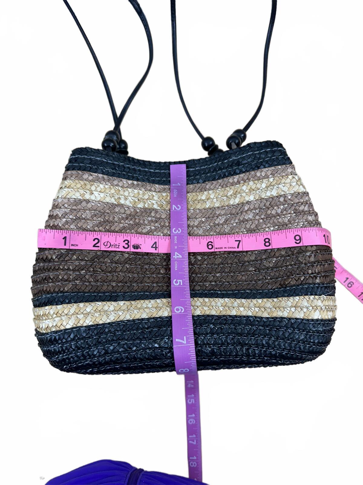 Sonoma Woven Straw Shoulder Bag with Earth Tone Stripes