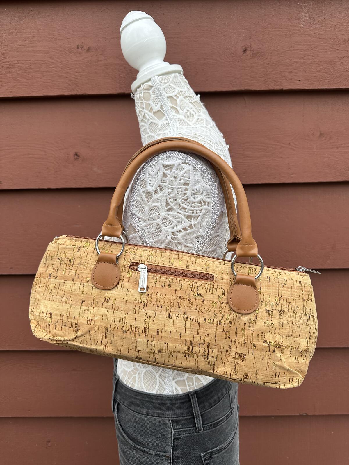 Amazon Natural Cork and Brown Handle Cooler Shoulder Bag