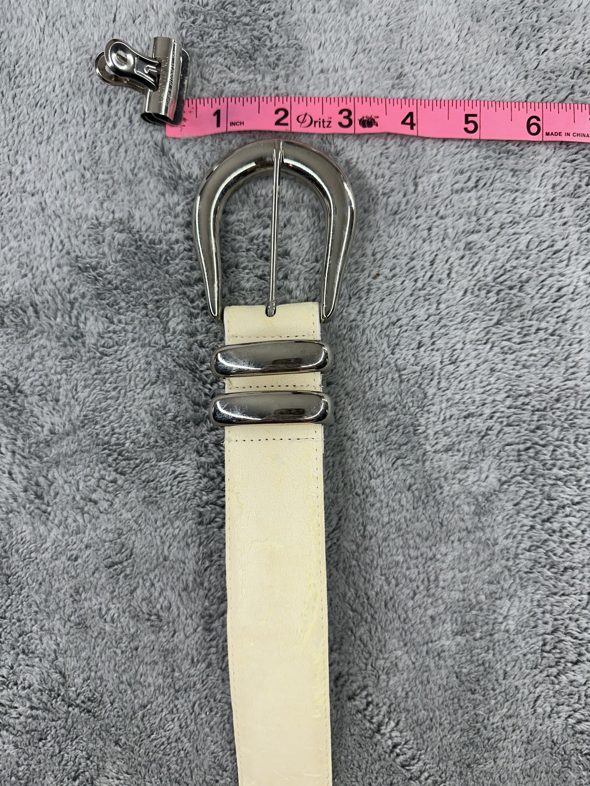 White Faux Leather Belt with Silver Buckle