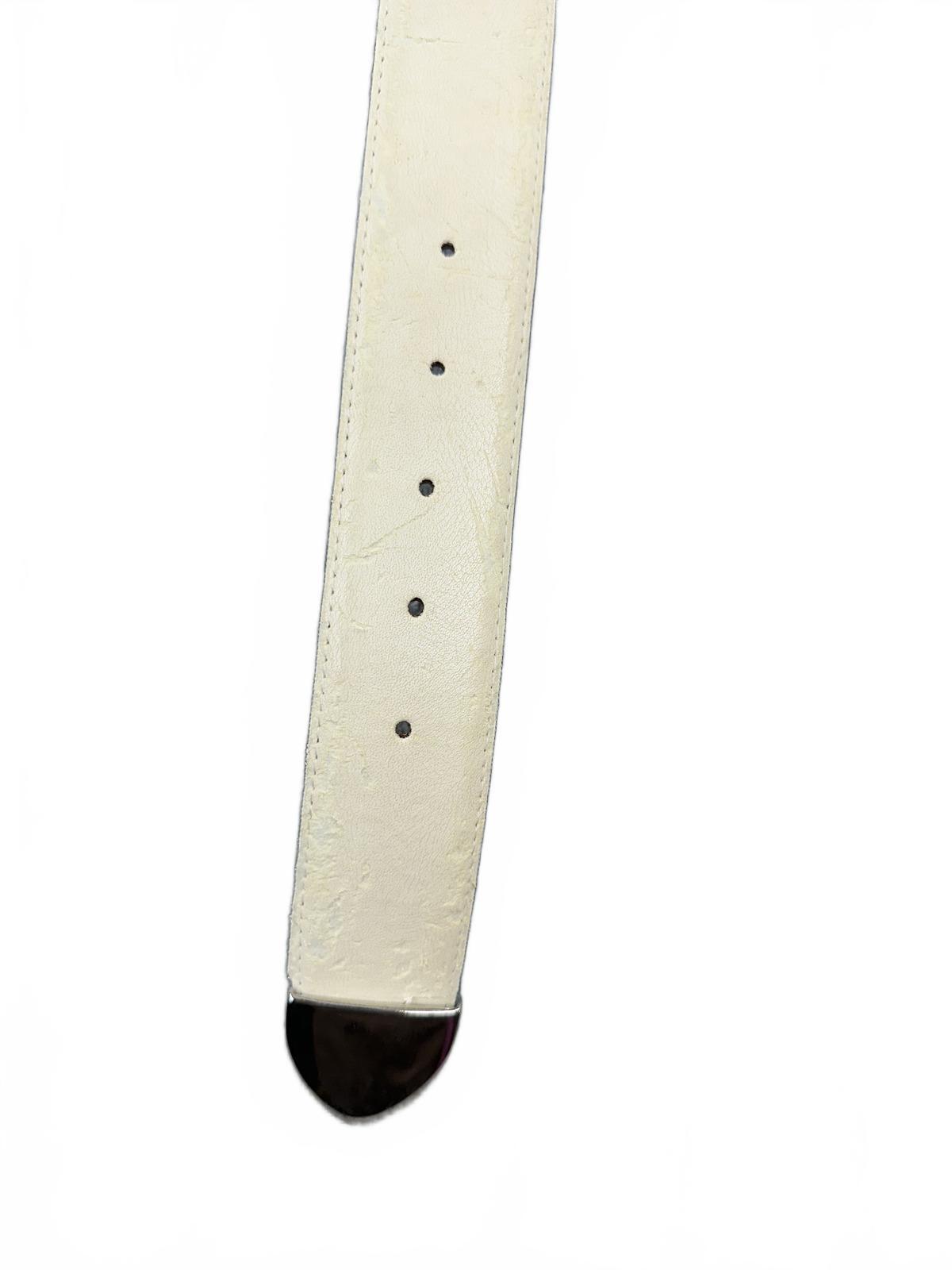 White Faux Leather Belt with Silver Buckle