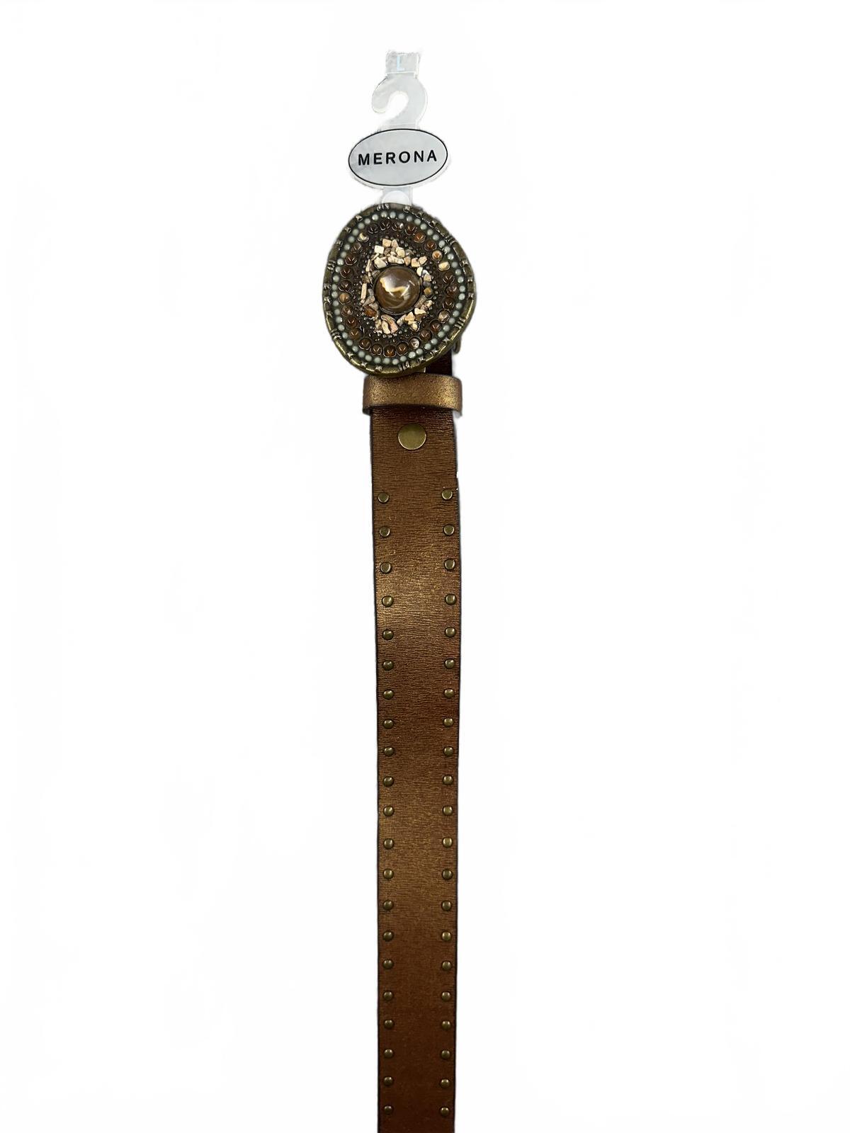 NWT Merona Brown Studded Belt with Decorative Beaded Buckle