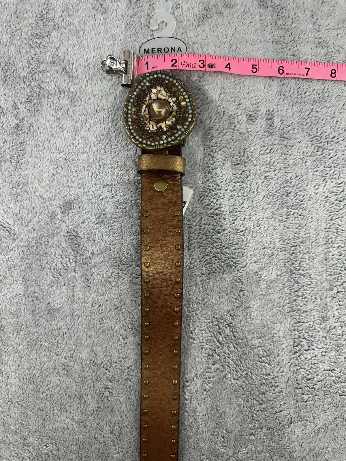 NWT Merona Brown Studded Belt with Decorative Beaded Buckle