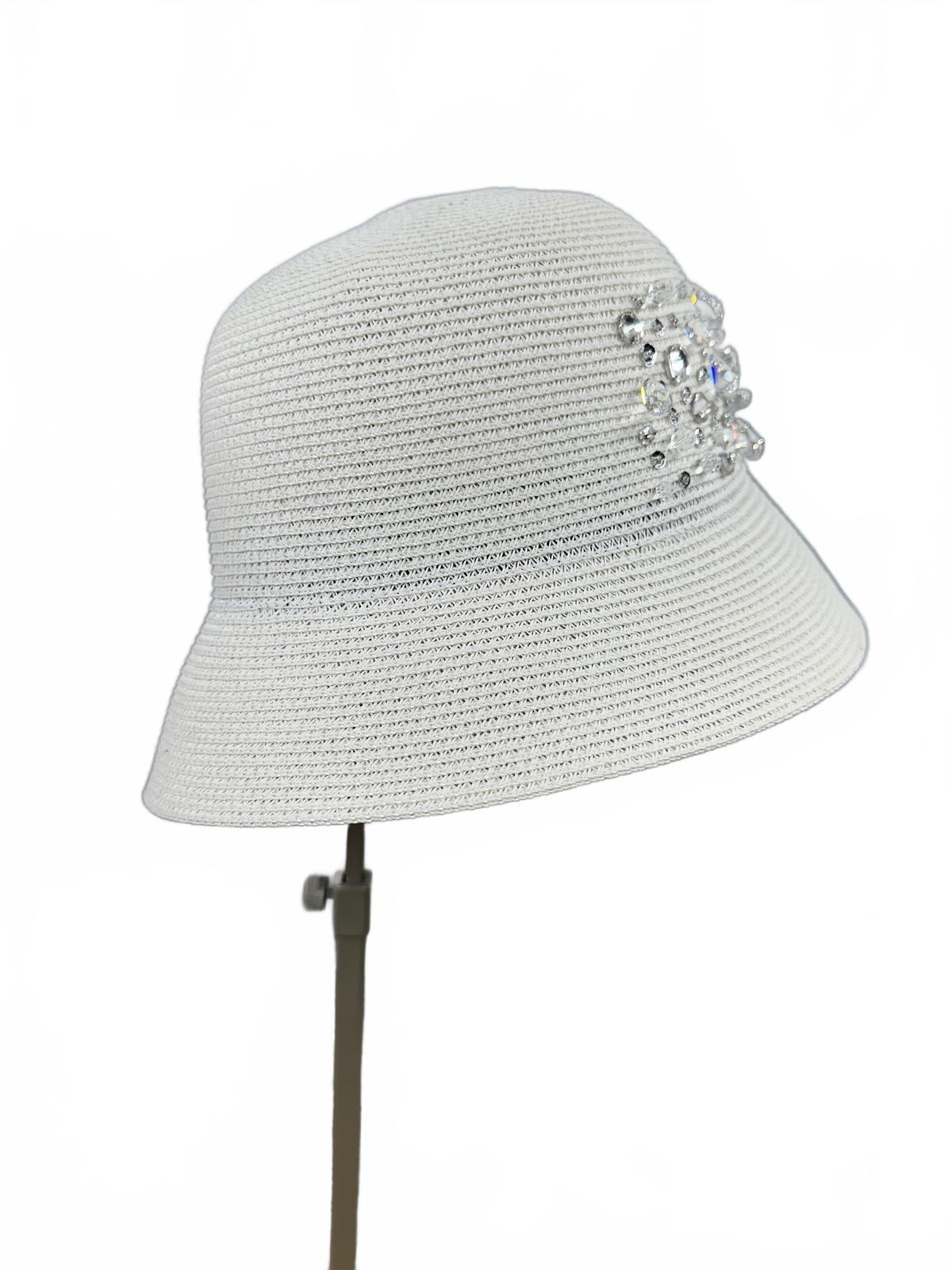 Elegant White Beaded Crochet Bucket Hat