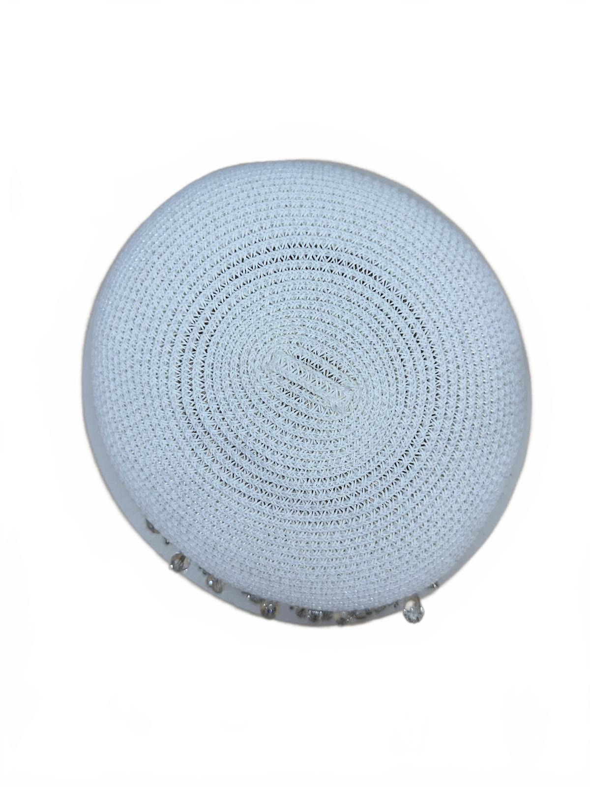 Elegant White Beaded Crochet Bucket Hat