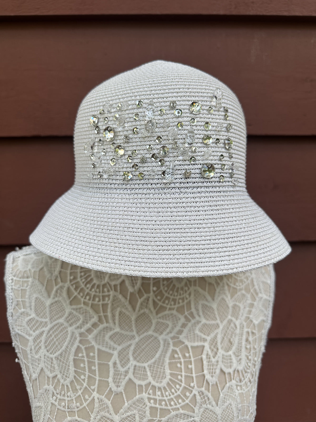 Elegant White Beaded Crochet Bucket Hat