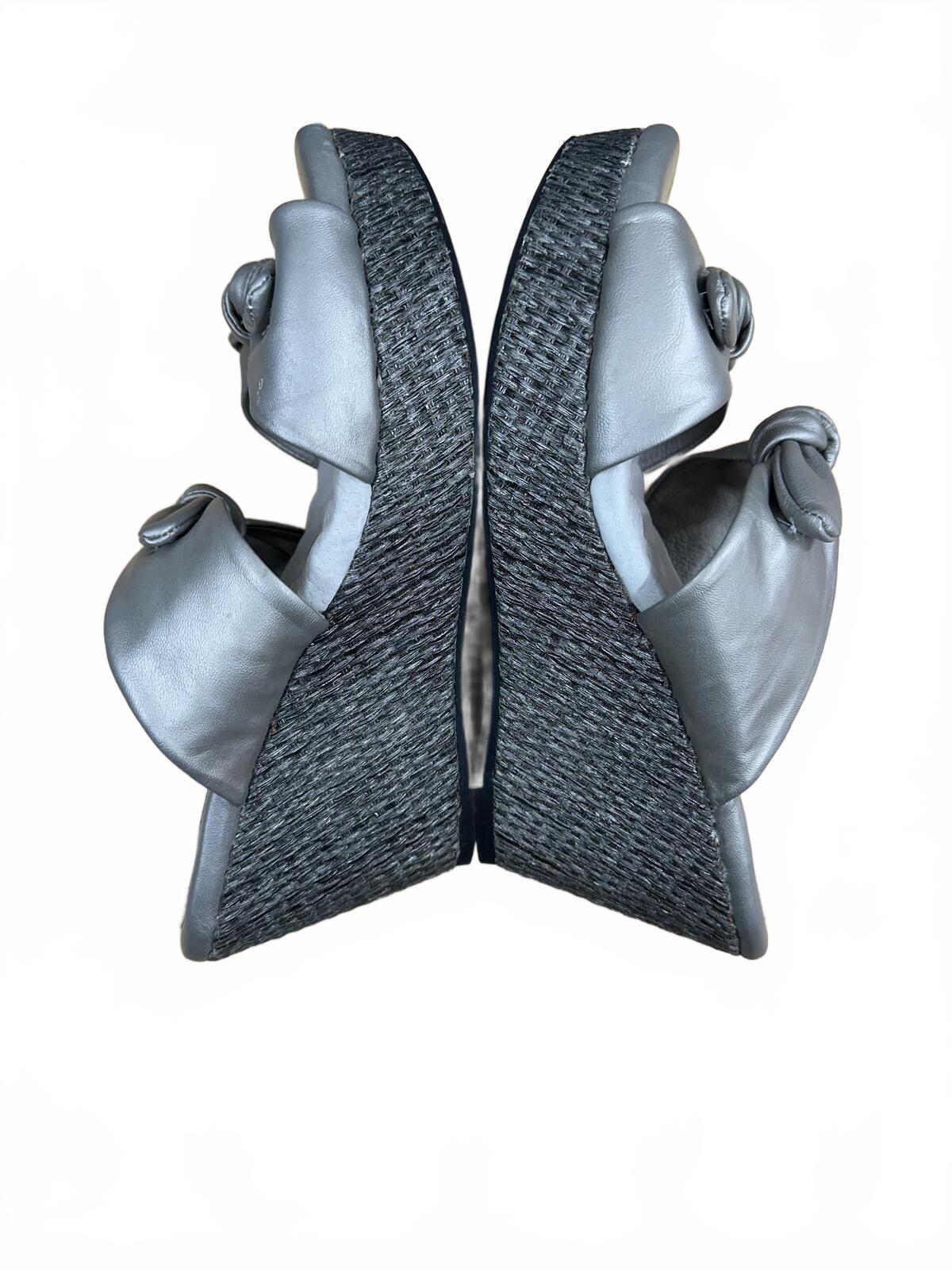 Soft Walk Silver Wedge Sandals with Knotted Bow Detail