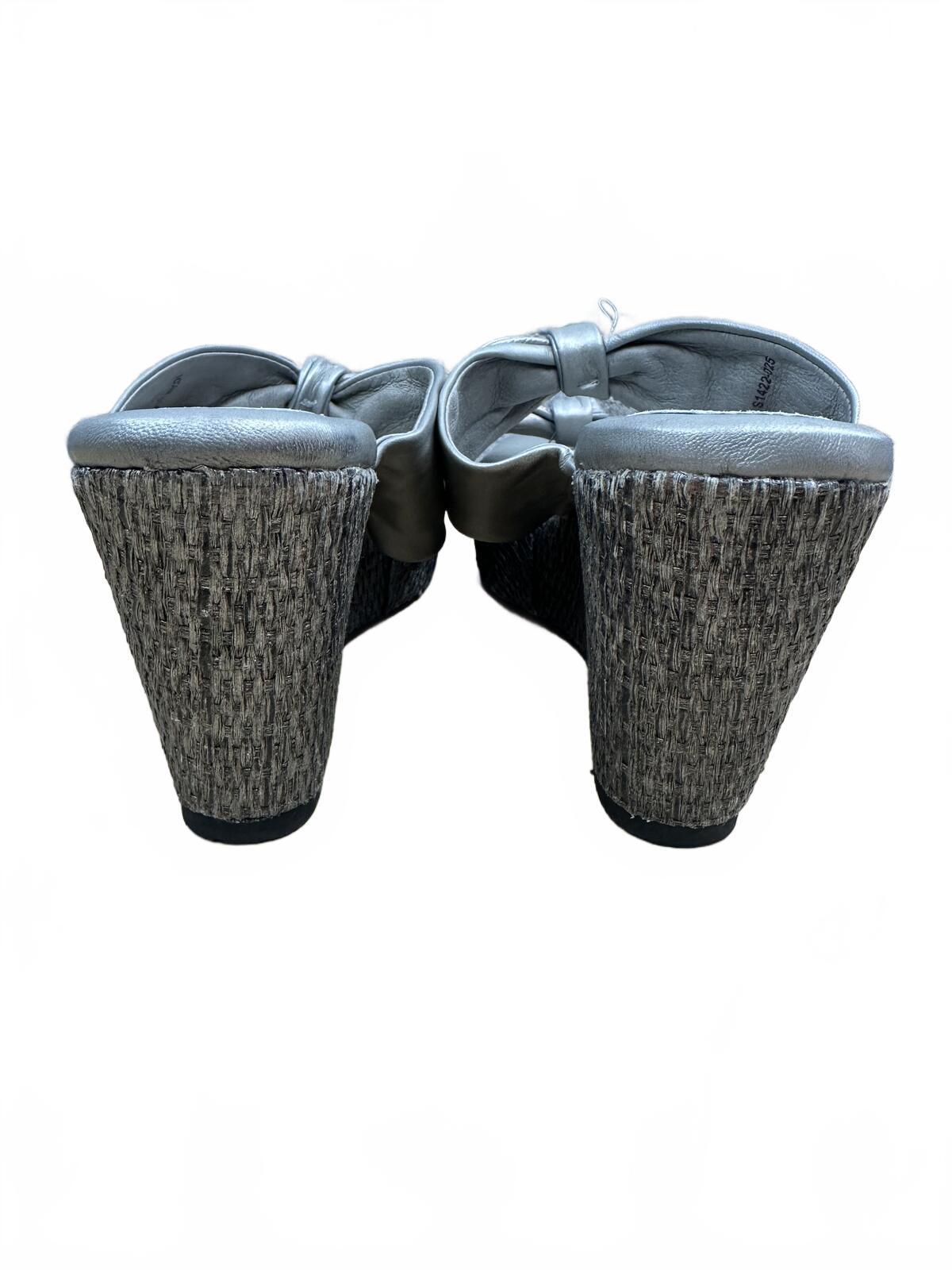 Soft Walk Silver Wedge Sandals with Knotted Bow Detail