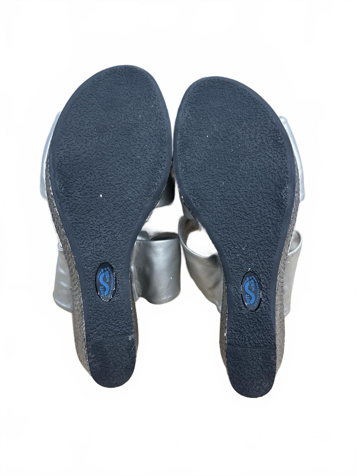 Soft Walk Silver Wedge Sandals with Knotted Bow Detail
