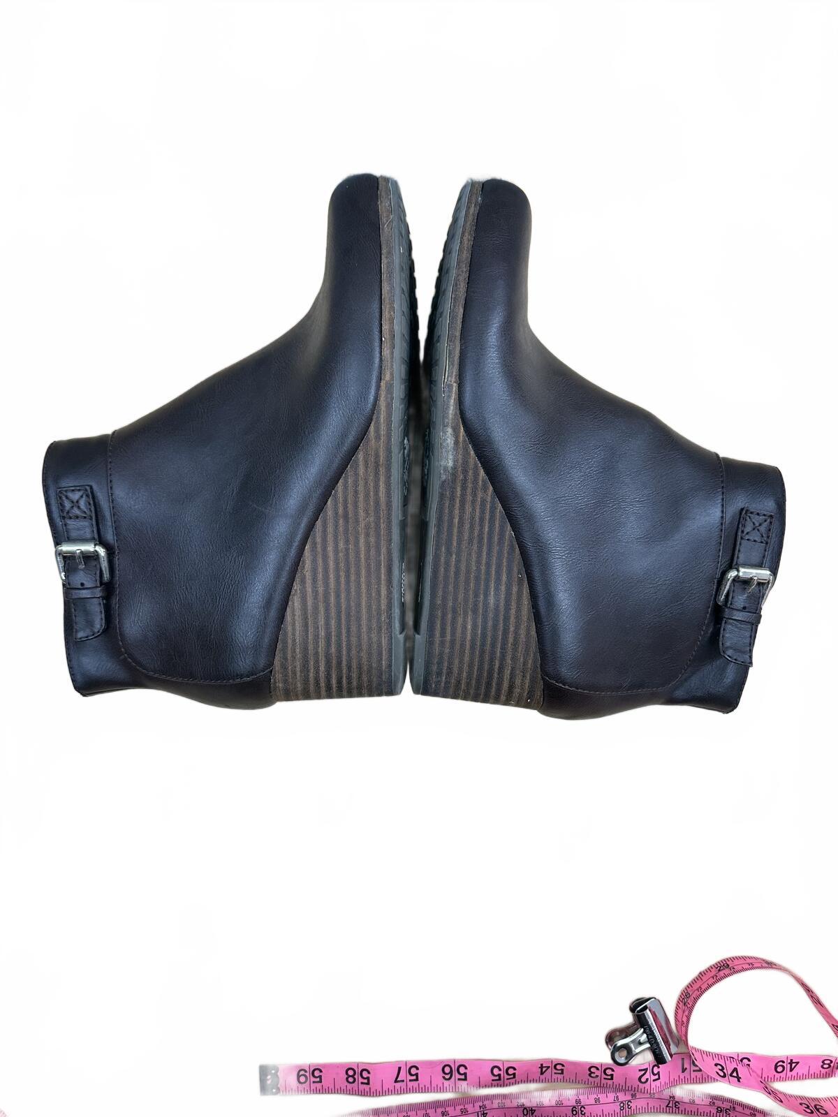 Dr. Scholl's Black Leather Wedge Ankle Boots