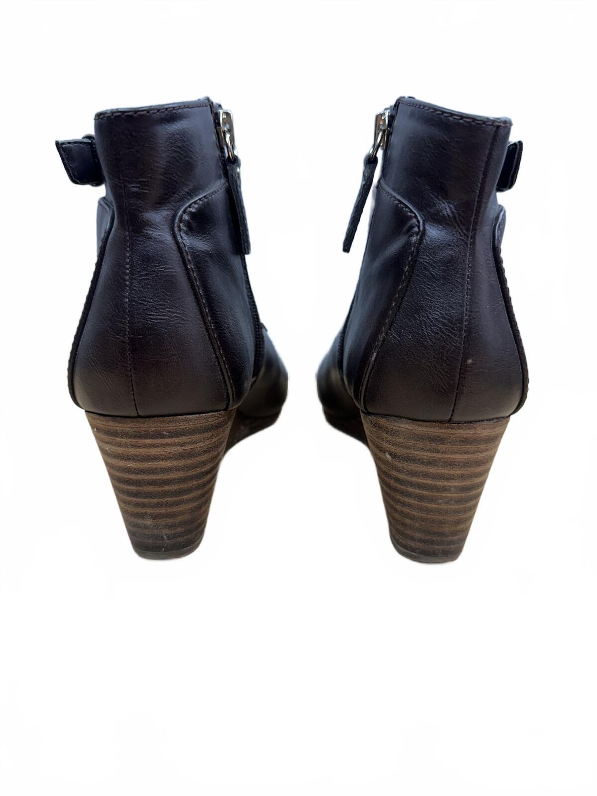 Dr. Scholl's Black Leather Wedge Ankle Boots
