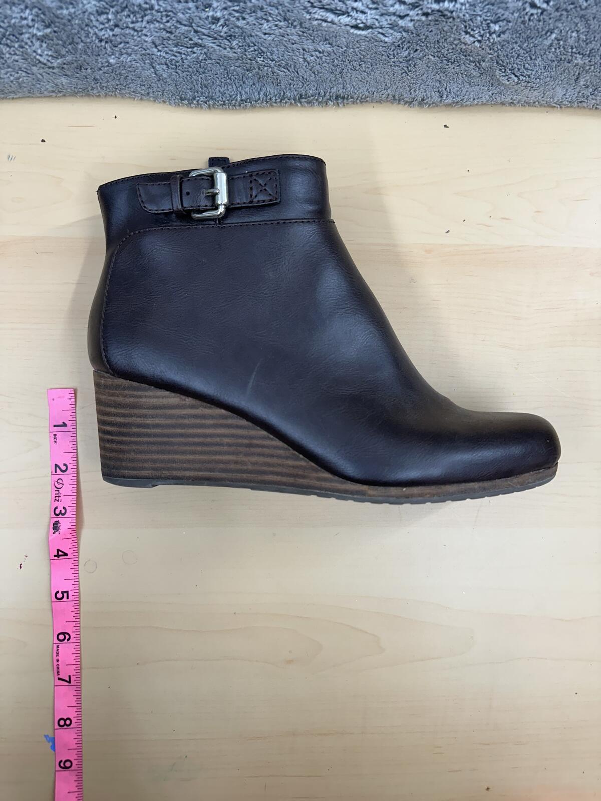 Dr. Scholl's Black Leather Wedge Ankle Boots