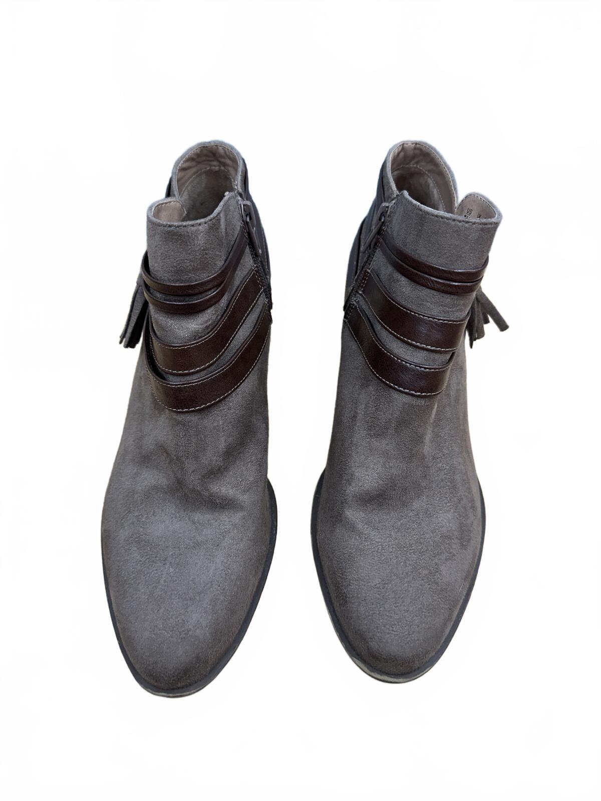 LifeStride Suede Ankle Boots with Brown Leather Straps and Tassels Boho