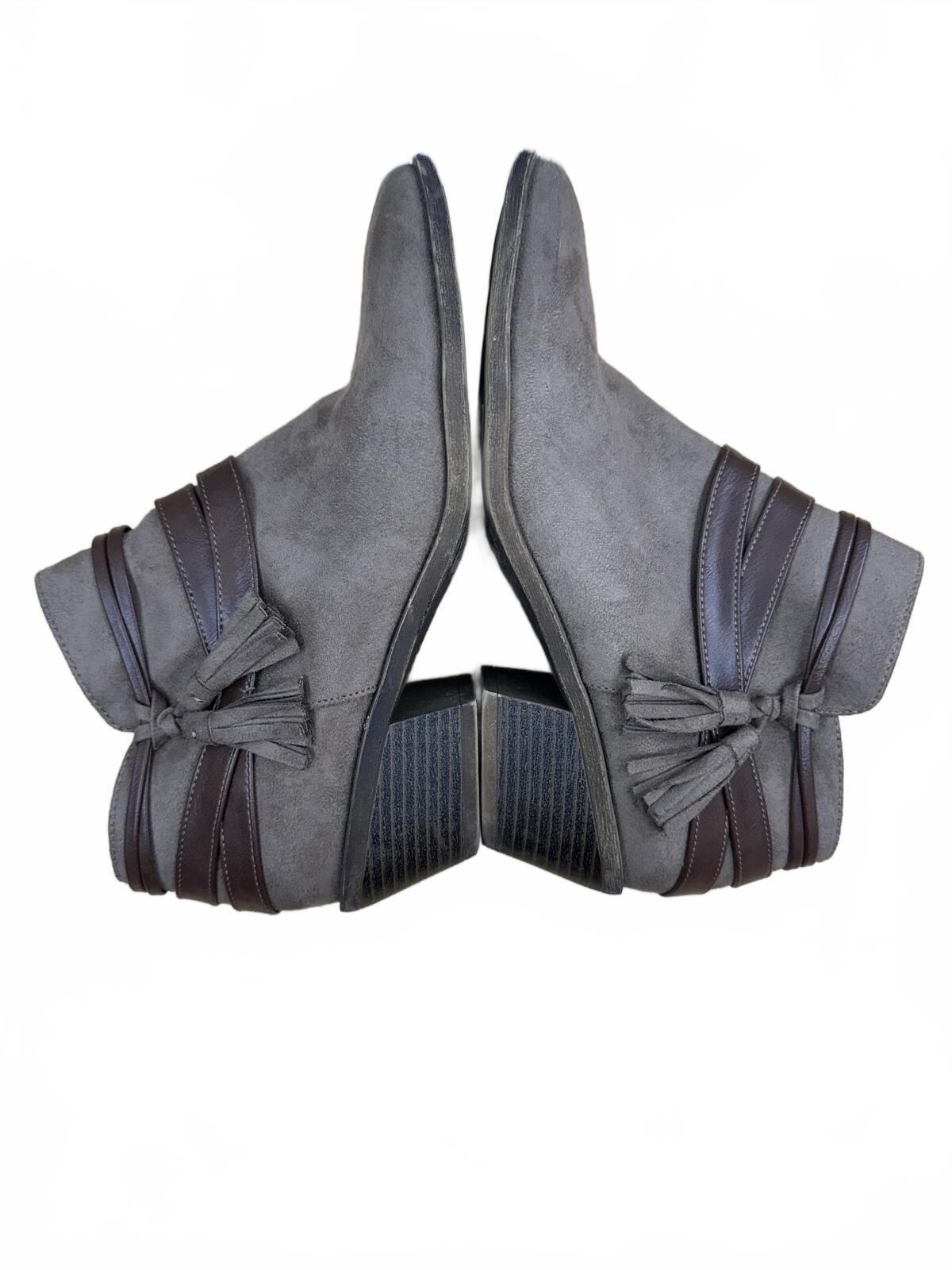 LifeStride Suede Ankle Boots with Brown Leather Straps and Tassels Boho