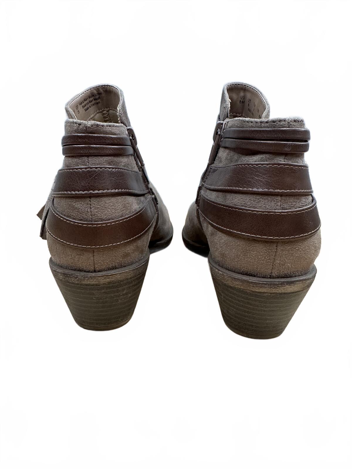 LifeStride Suede Ankle Boots with Brown Leather Straps and Tassels Boho