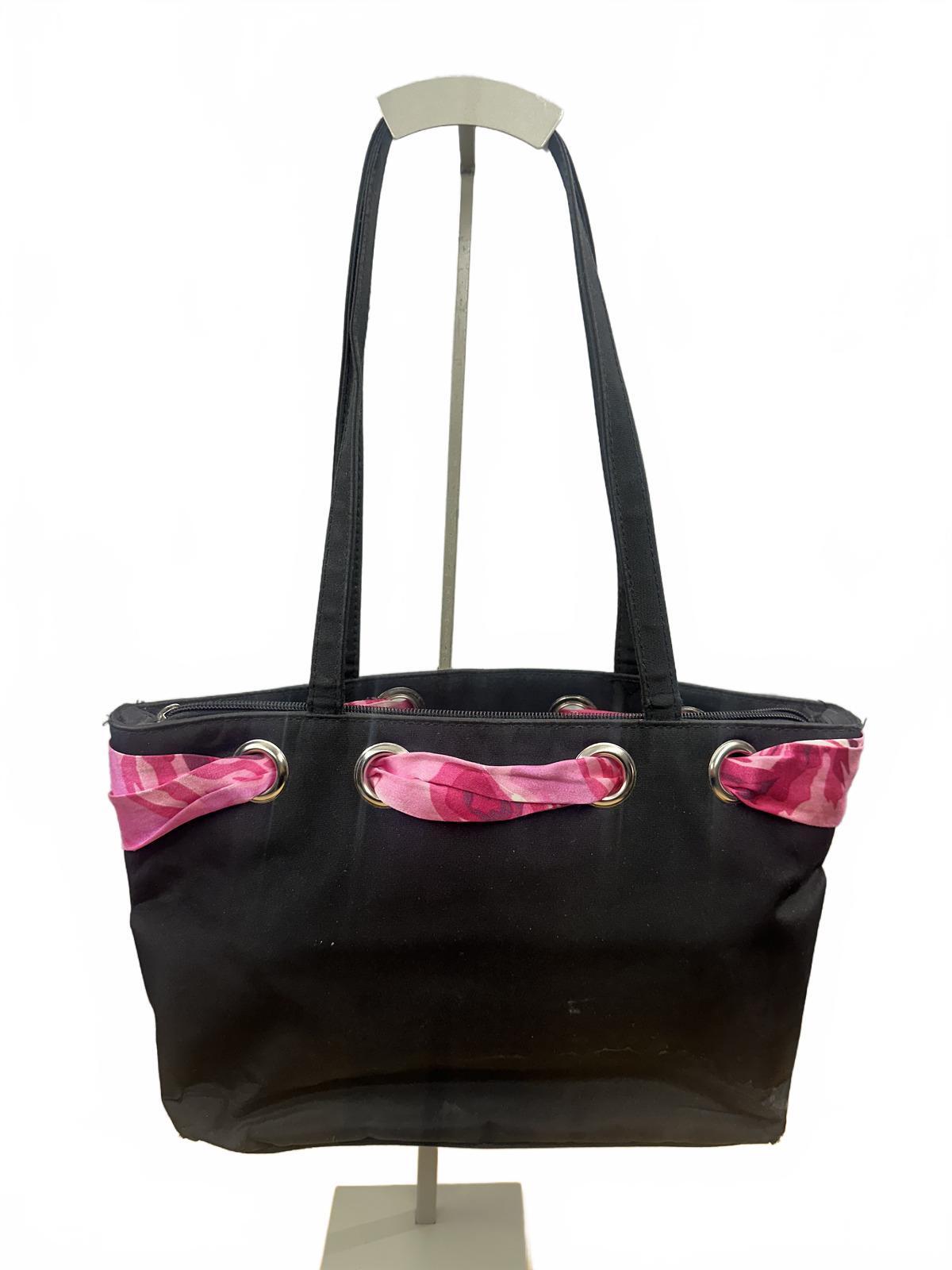 Black Tote Bag with Pink Scarf Detail