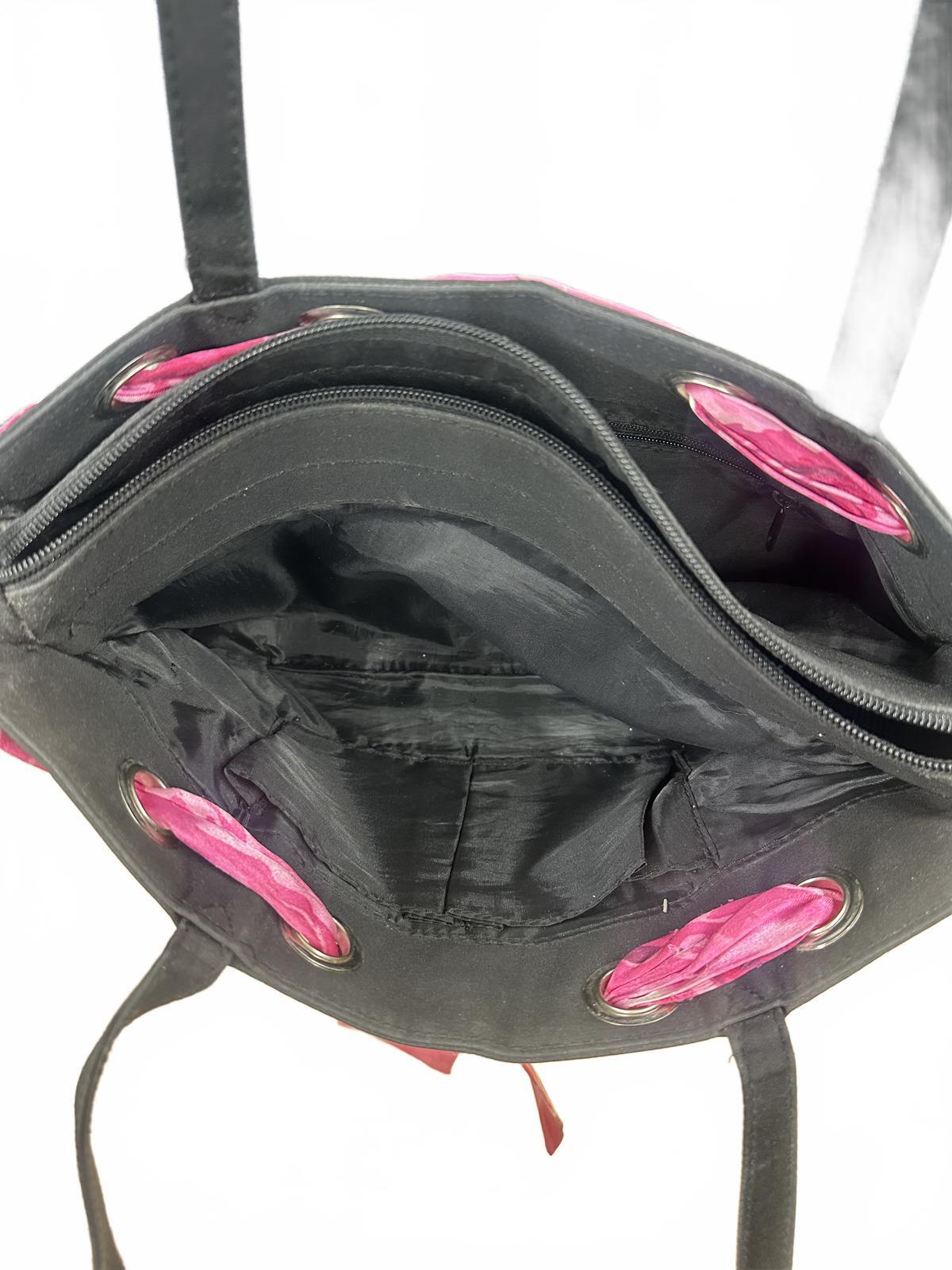 Black Tote Bag with Pink Scarf Detail