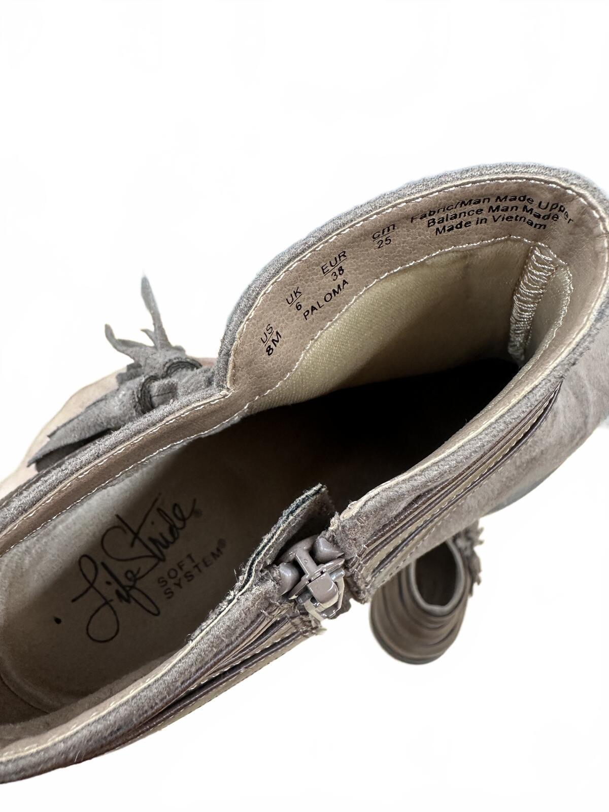 LifeStride Suede Ankle Boots with Brown Leather Straps and Tassels Boho
