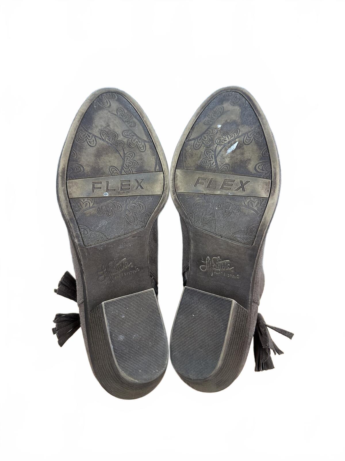 LifeStride Suede Ankle Boots with Brown Leather Straps and Tassels Boho