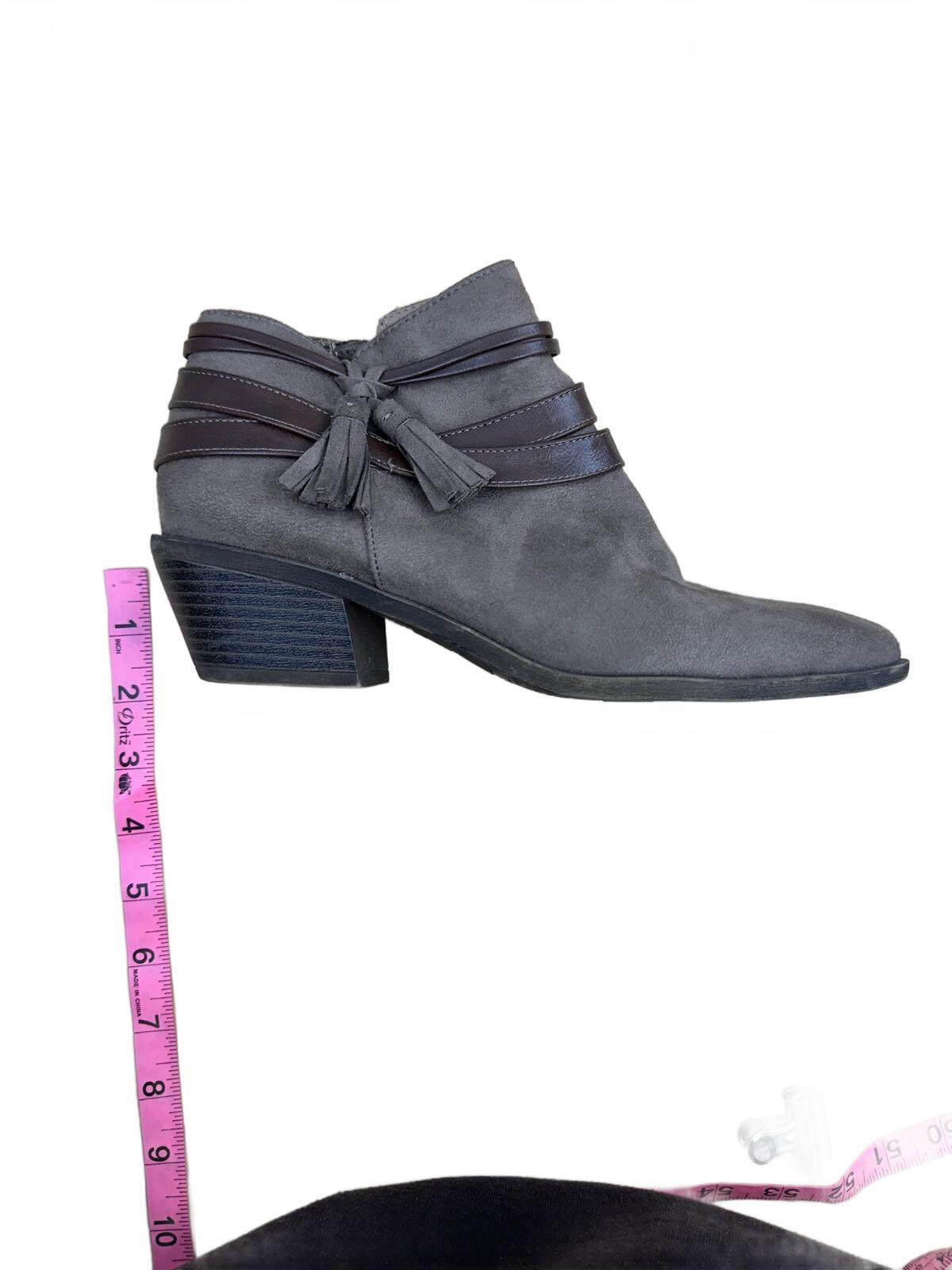 LifeStride Suede Ankle Boots with Brown Leather Straps and Tassels Boho
