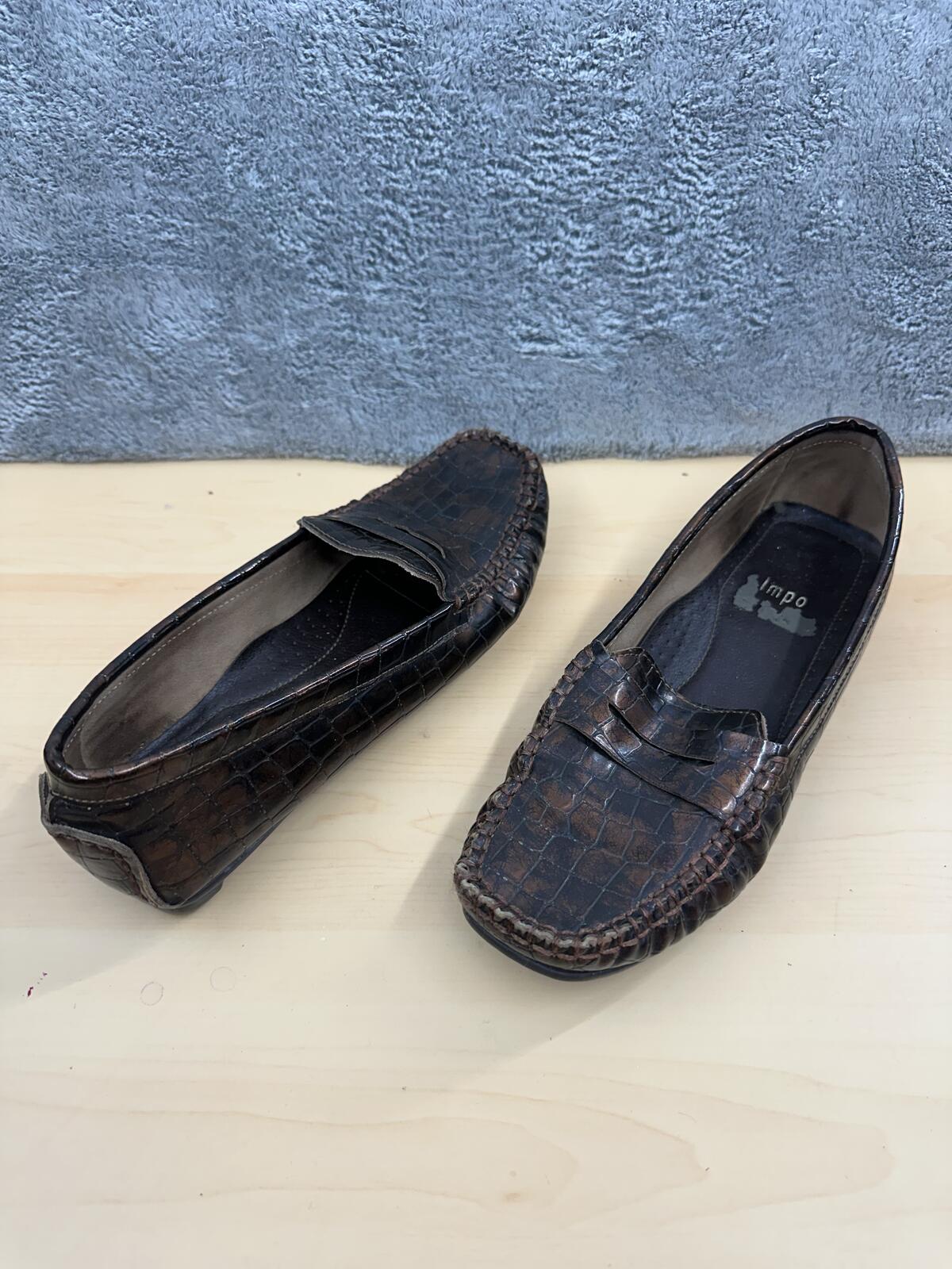Impo Brown Croc Embossed Loafers Classic Vintage Casual Business Slip On