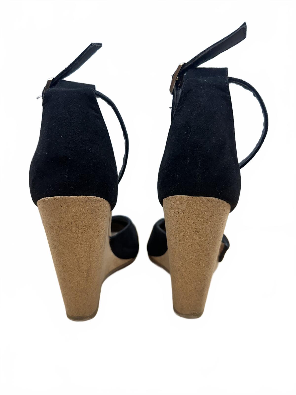 FOREVER 21 Black Suede Wedge Heels with Ankle Strap Contemporary