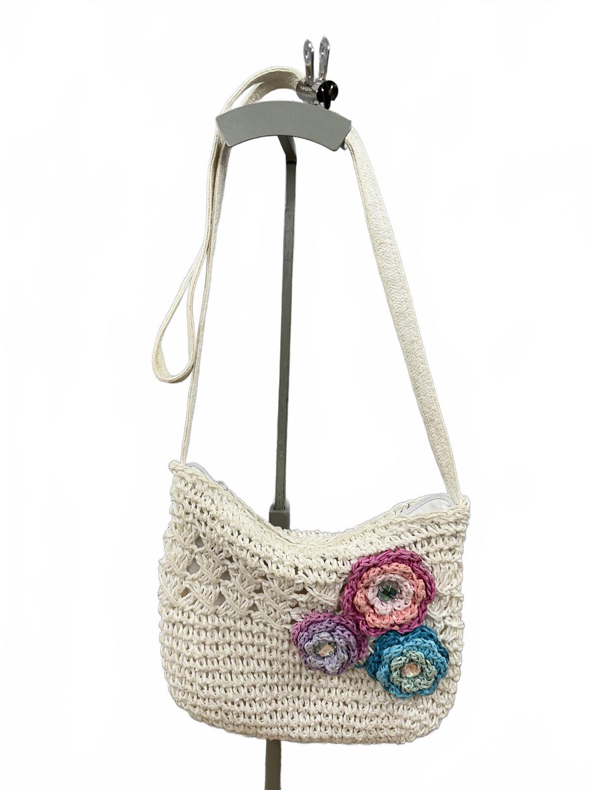 Crochet Shoulder Bag with Floral Applique