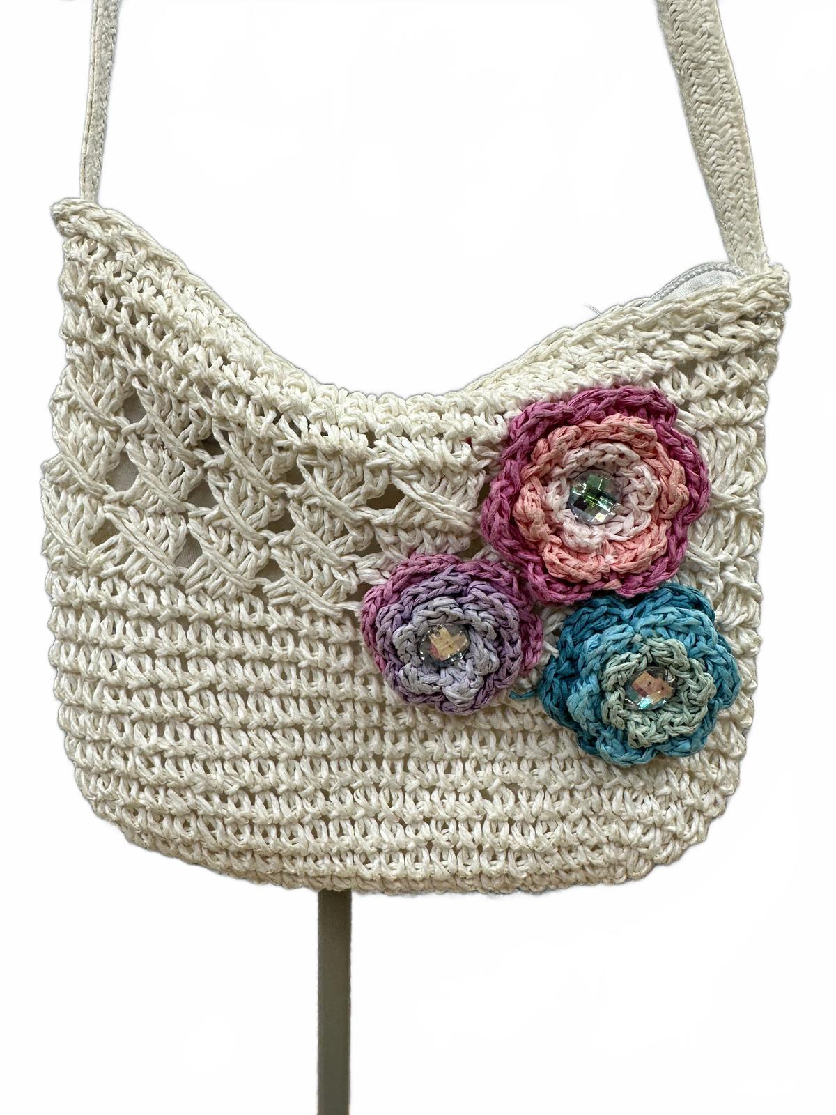 Crochet Shoulder Bag with Floral Applique