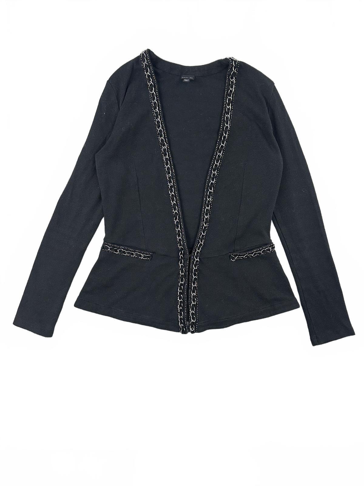 Rafaella Black Blazer Jacket with Silver Chain Trim Contemporary