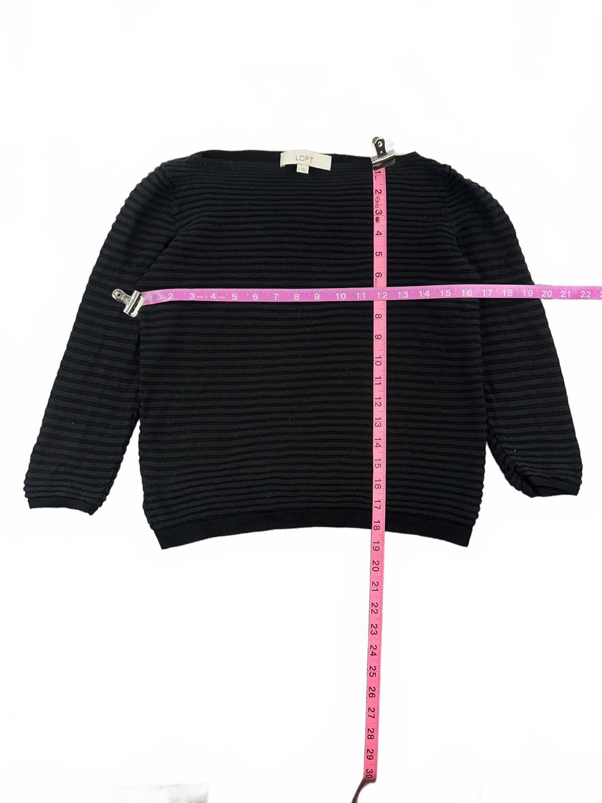 LOFT Black Ribbed Knit Sweater Casual Office Lightweight Boat Neck 3/4 Sleeve