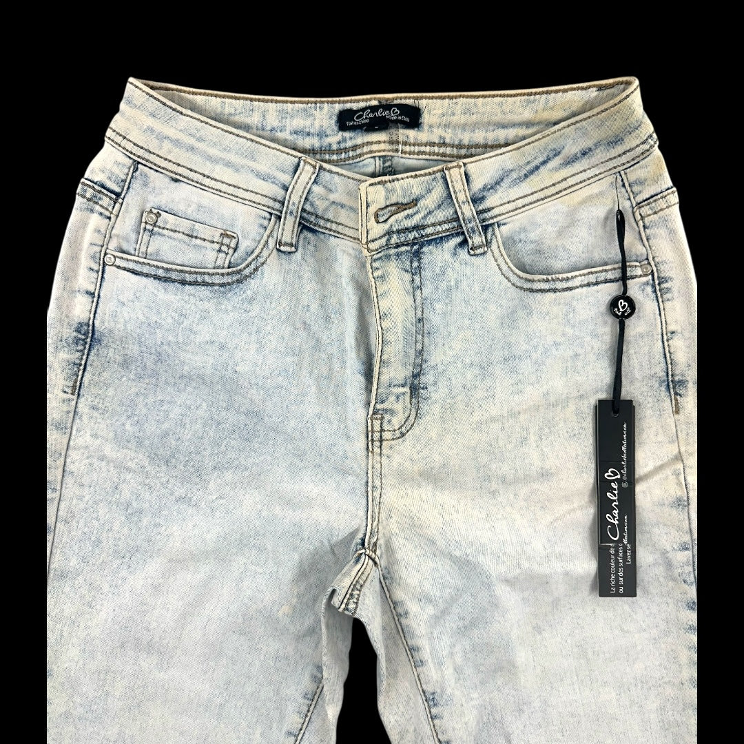 Charlie B Triple Tiered Fringe Denim Ankle Pants