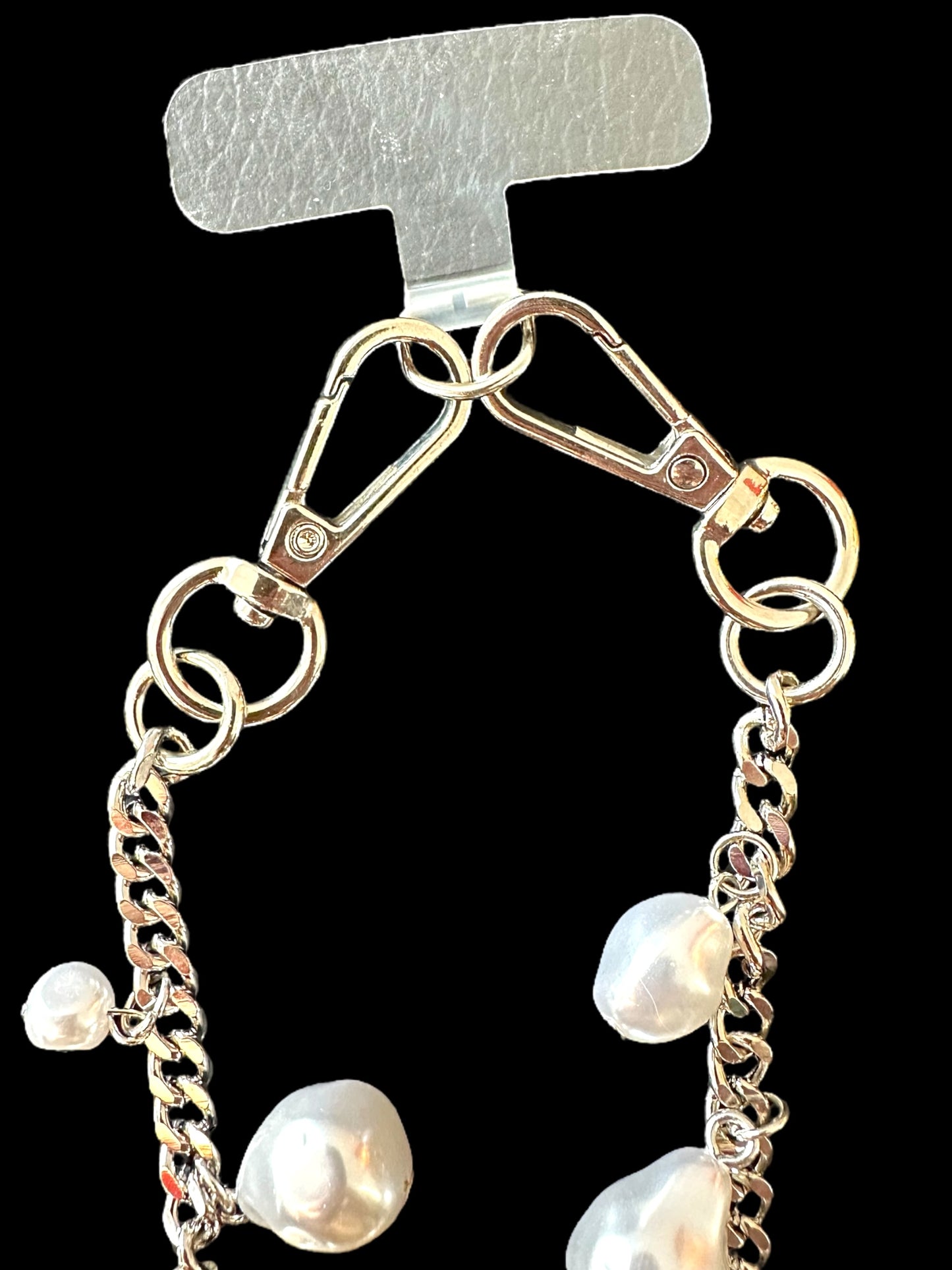 Faux Pearl on Silver Chain Phone Chain