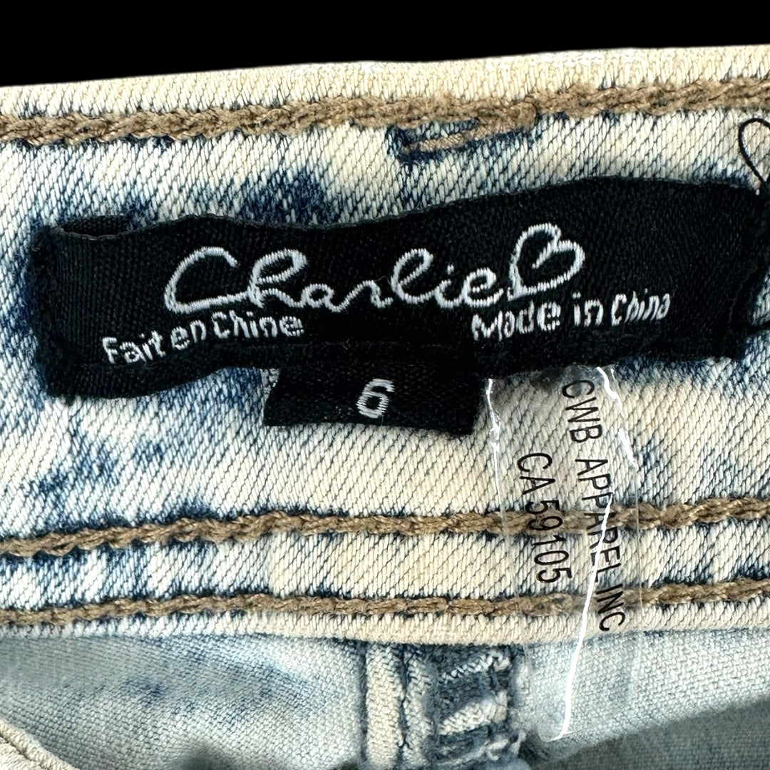 Charlie B Triple Tiered Fringe Denim Ankle Pants