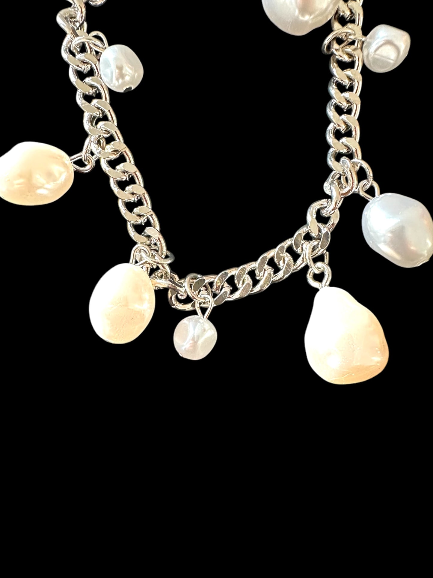 Faux Pearl on Silver Chain Phone Chain