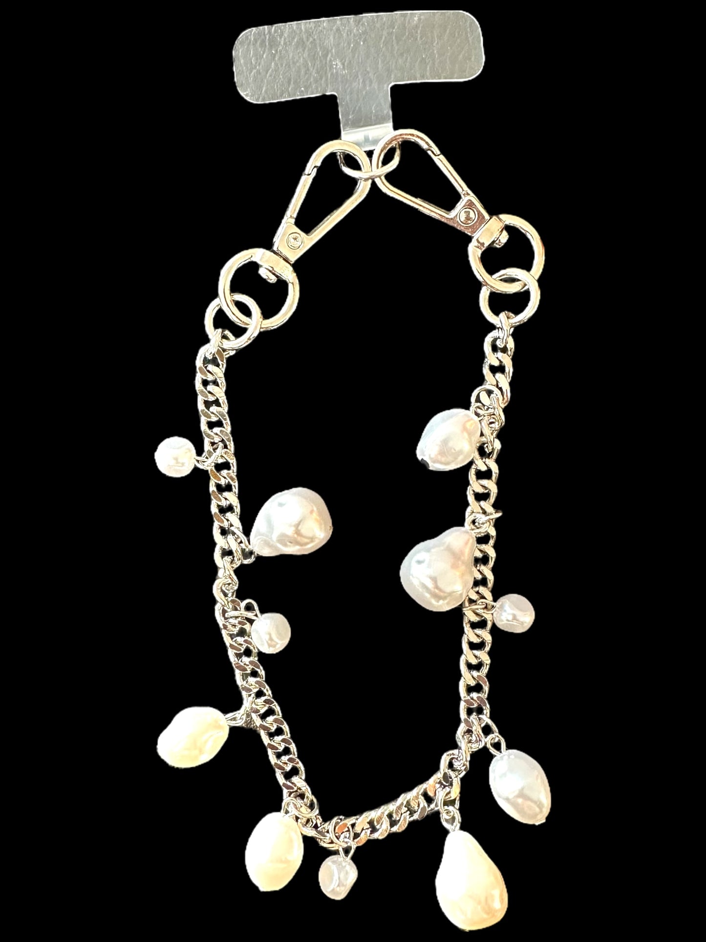 Faux Pearl on Silver Chain Phone Chain