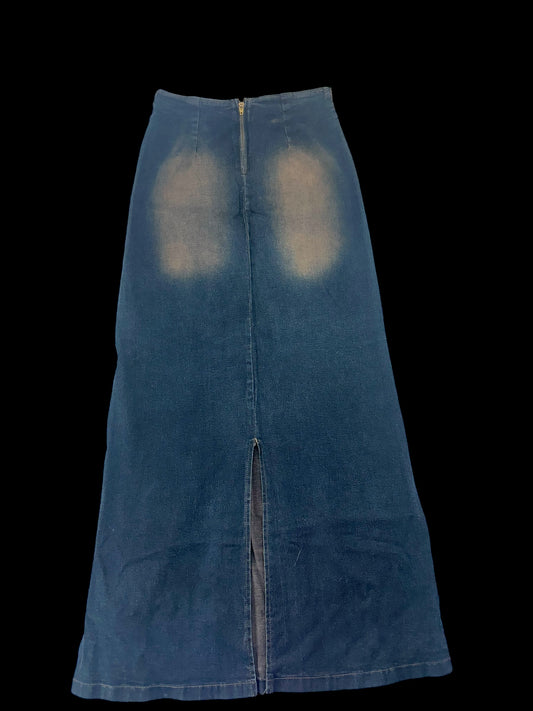 Long Distressed Denim Skirt