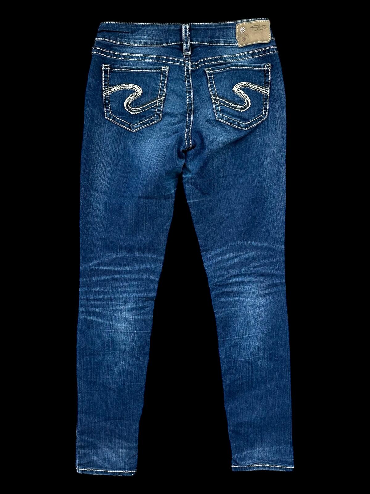 Silver Jeans Co. Suki Mid Skinny Jeans in Dark Wash Blue