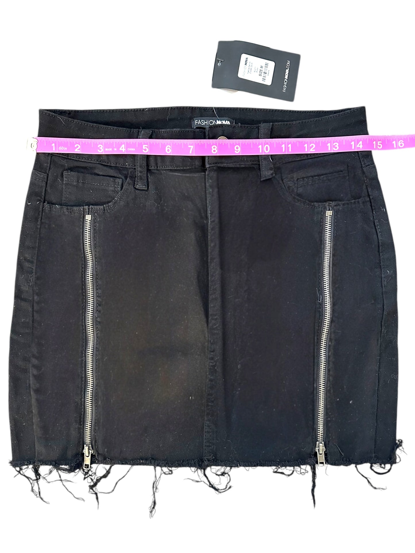 Fashion Nova Double Zipper Black Distressed Skirt New With Tags