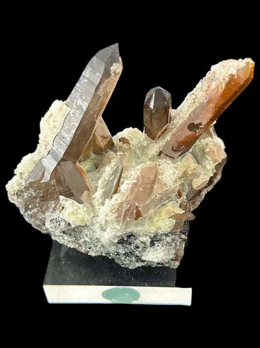 Smokey Quartz cluster with Fluorescent Hyalite Opal