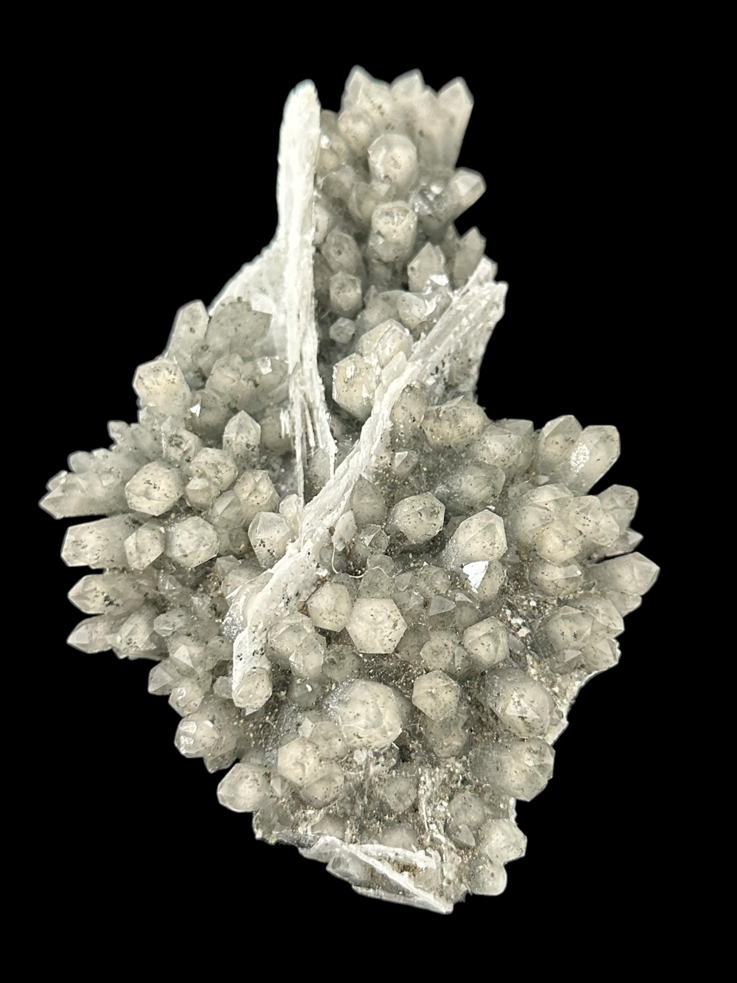 Grey Quartz Cluster with Calcite