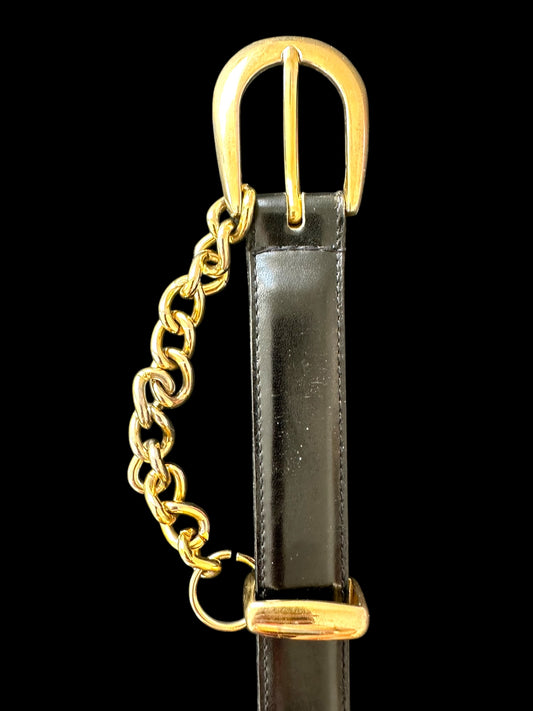 Black Leather Belt With Gold Chain