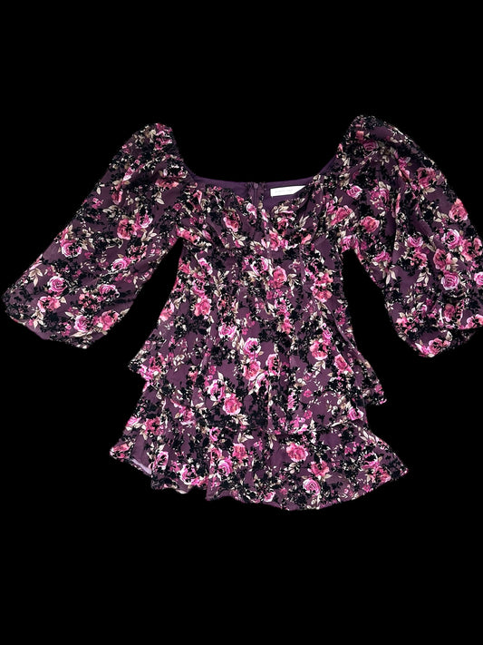 Altar'd State Burgundy Floral Velvet Black Leaves Mini Dress