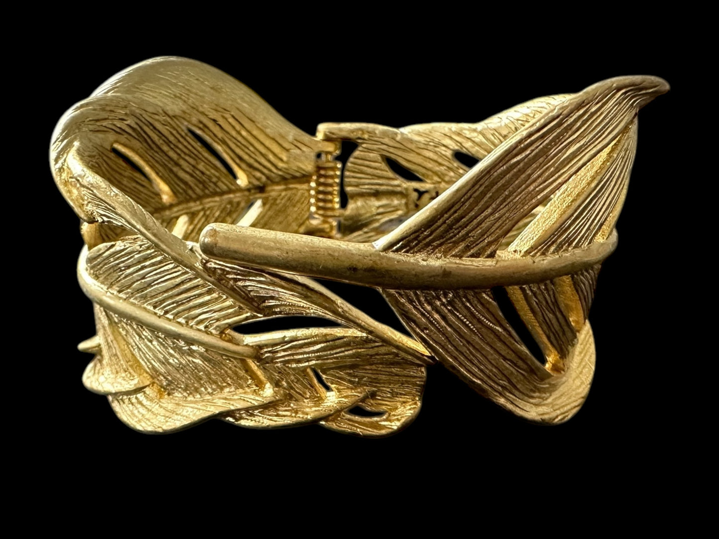 Golden Leaf Hinge Bangle Bracelet