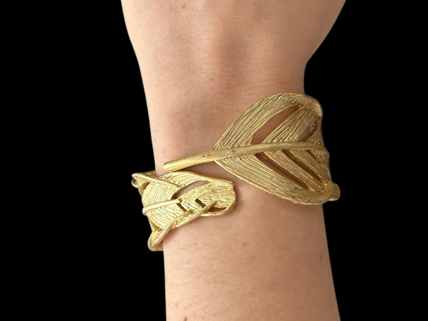 Golden Leaf Hinge Bangle Bracelet