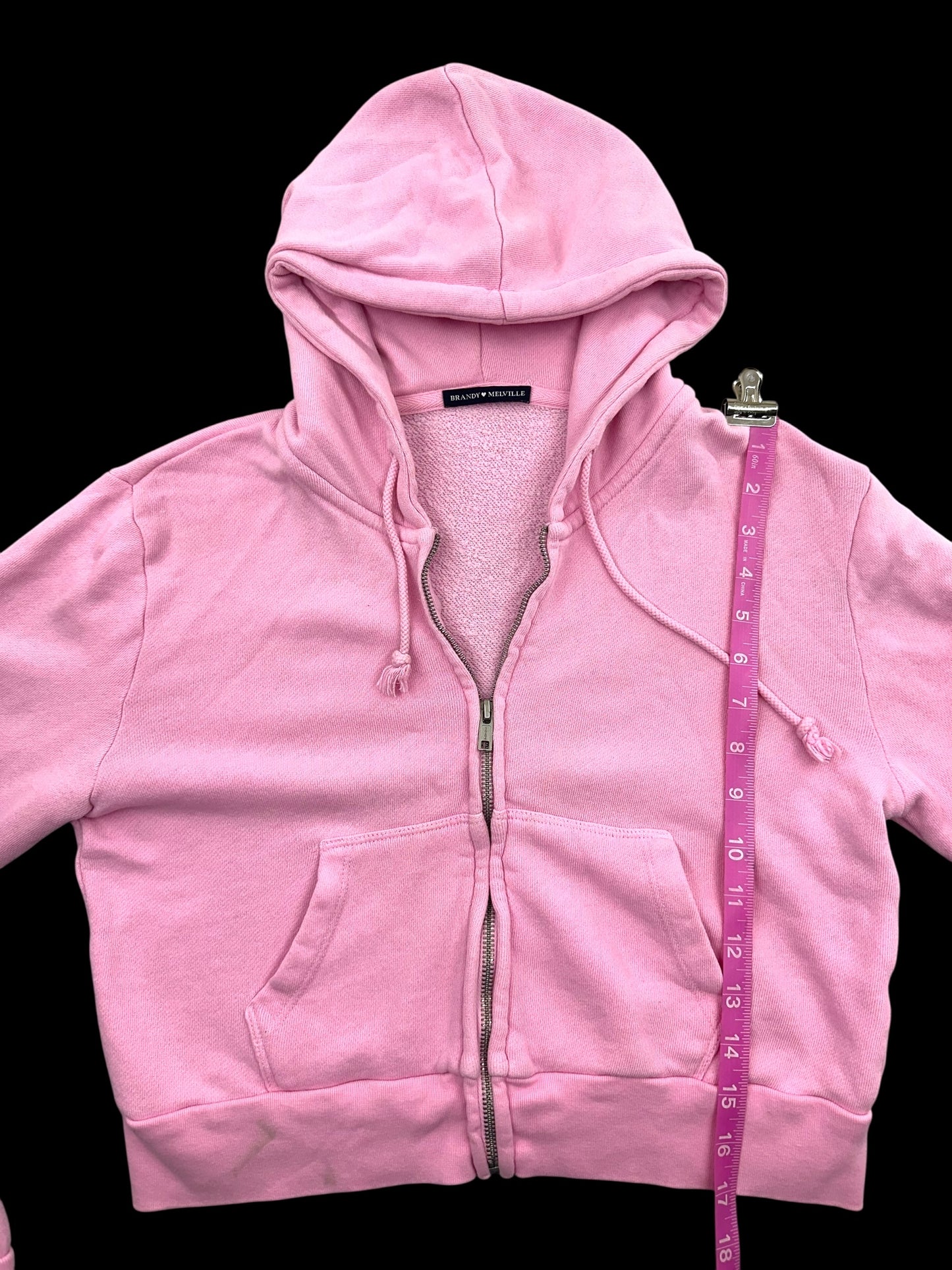 Brandy Melville Pink Cropped Zip Up Hoodie