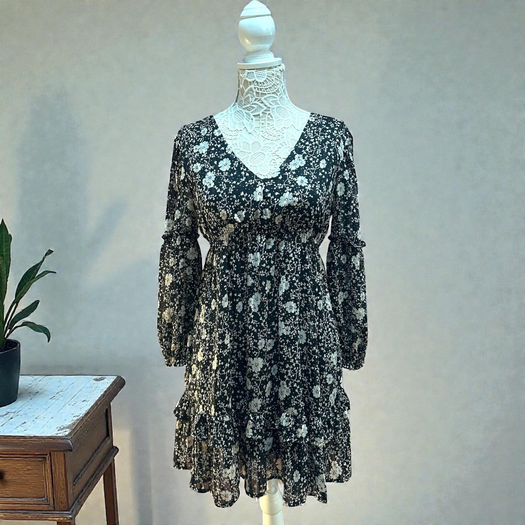 And Now This Floral Fit & Flare Ruffle Dress