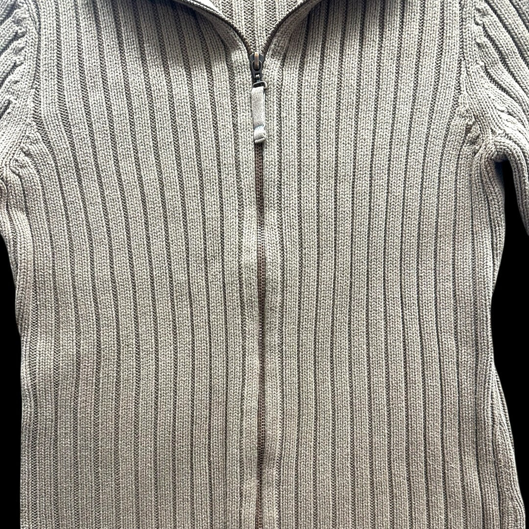 DKNY Jeans Brown Ribbed Knit Sweater Double Zipper 90s