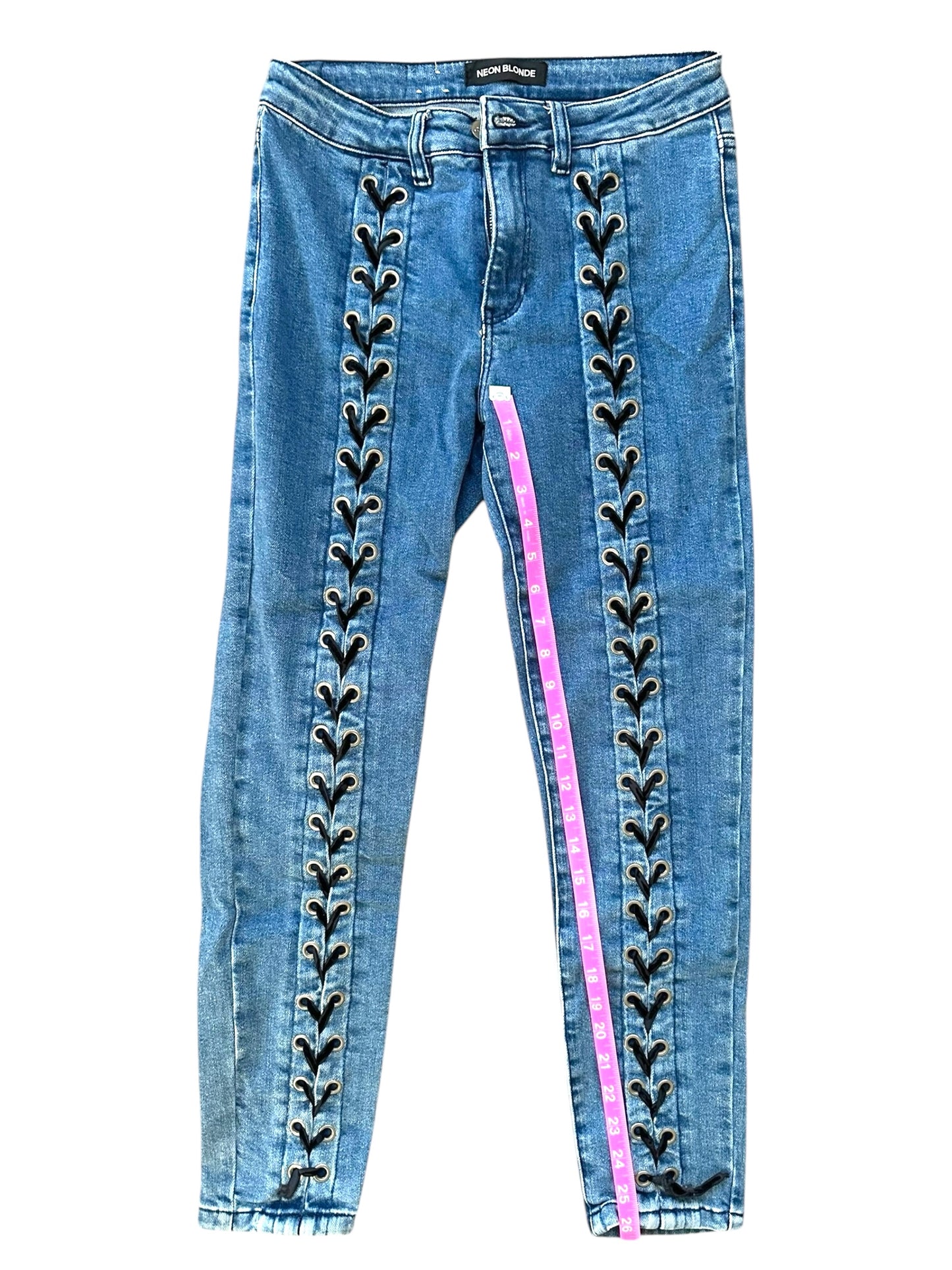 Neon Blonde Lace Up Skinny Jeans