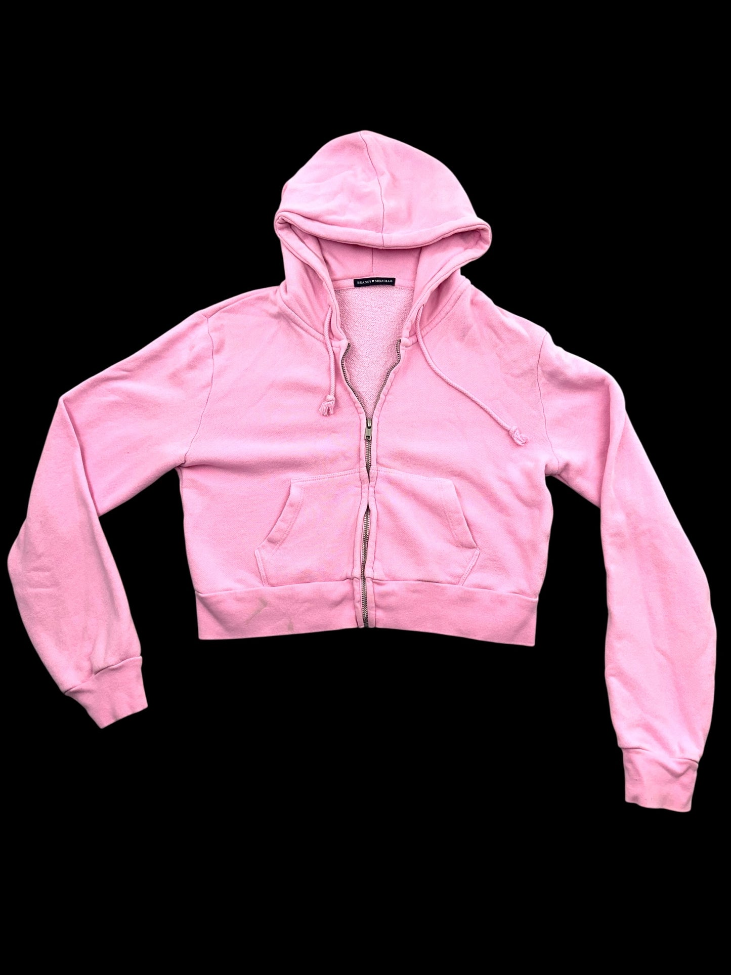 Brandy Melville Pink Cropped Zip Up Hoodie