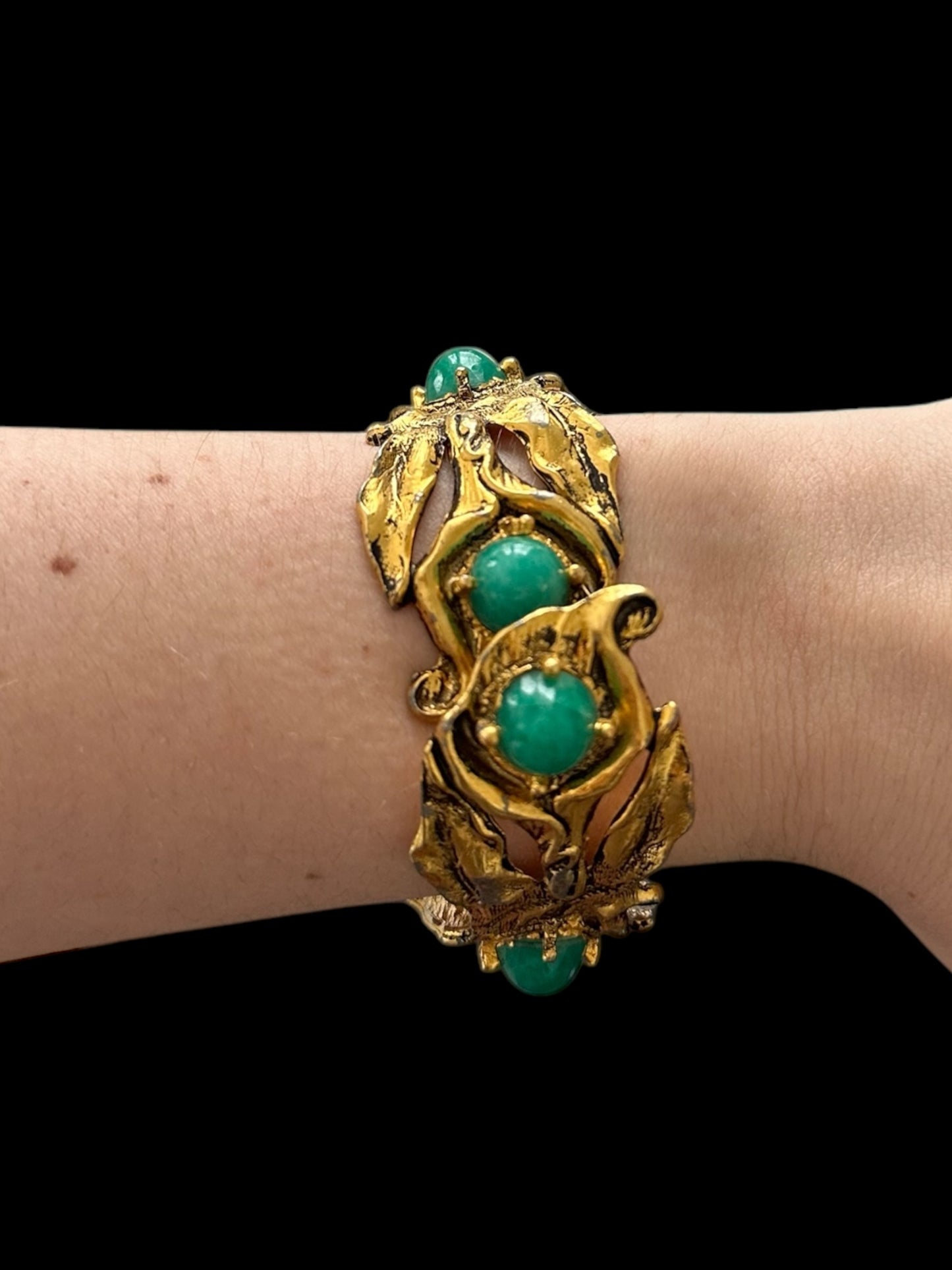 Vintage Green and Gold Hinge Bracelet