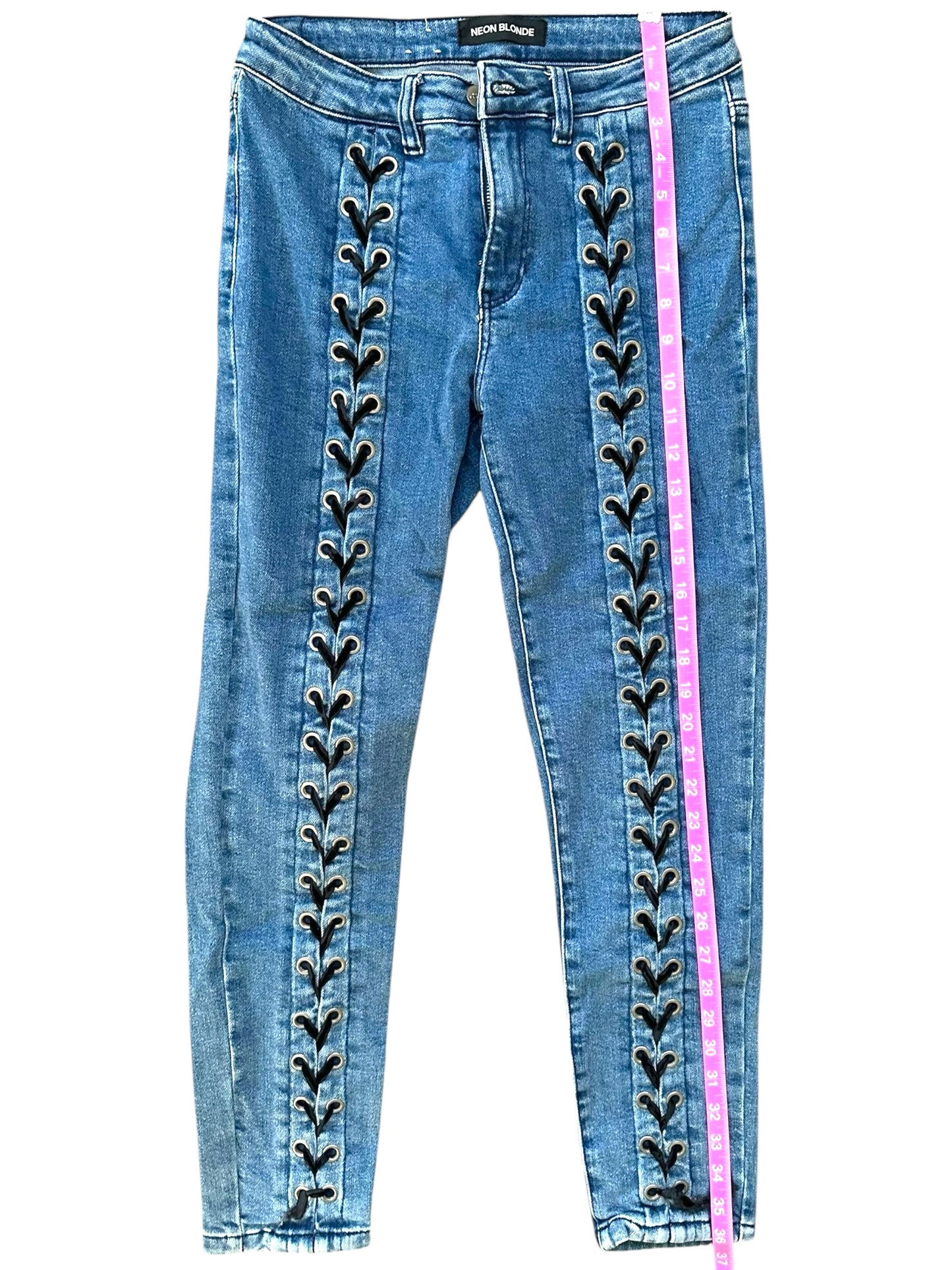 Neon Blonde Lace Up Skinny Jeans